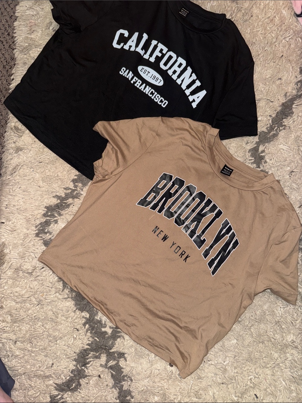 SHEIN Black & Tan Graphic Crop Top Duo